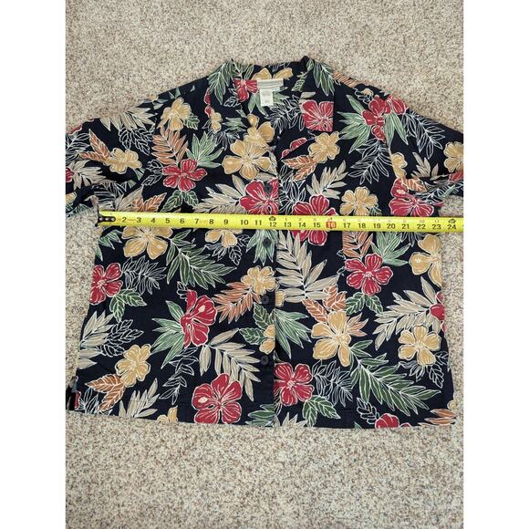 Coldwater Creek Cotton Floral Tropical Button Shirt Size L Hawaiian Short Sleeve - Picture 7 of 8